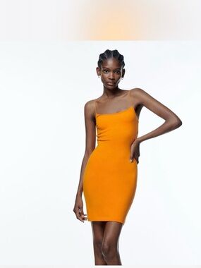 Zara orange spaghetti strap mini dress